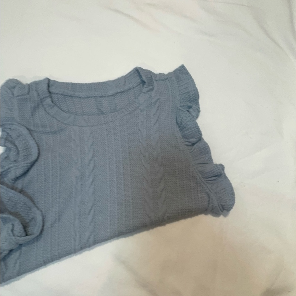 Blue Ruffled Knit Sweater - Picture 5 of 7
